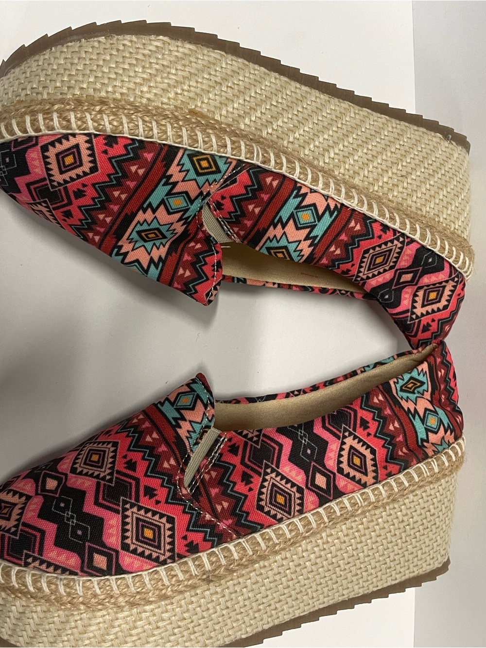 Pink Aztec Platform Espadrille Slip-Ons